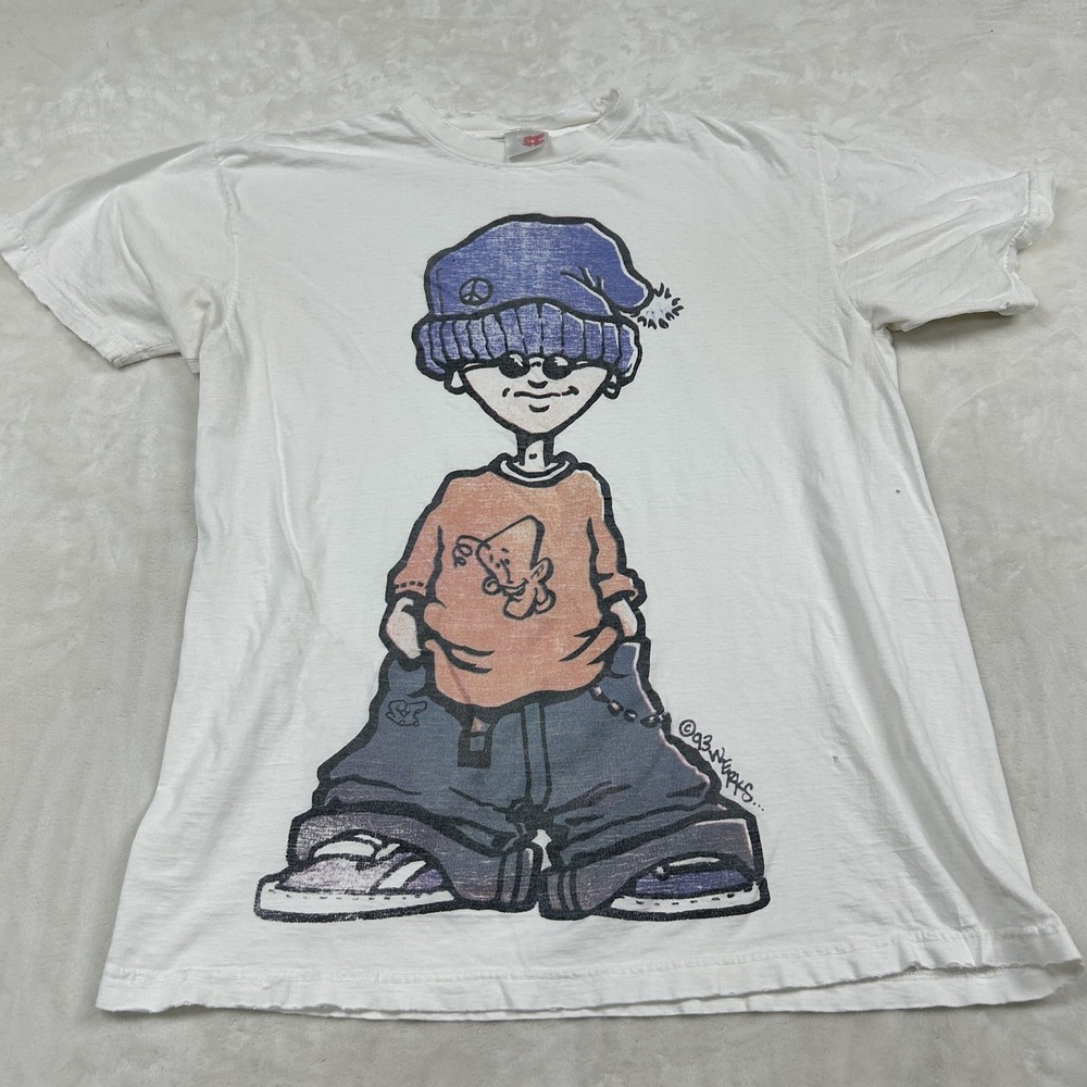 Hanes Graphic T-Shirt Mens XL White Vintage 1993 Cartoon Streetwear 90s Tee